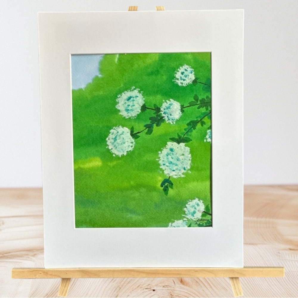 Hand-Made New Watercolor Art Flowering Bush